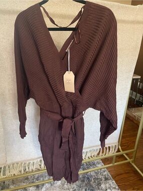 Love Tree Ribbed Knit Wrap Dress in Mauve Brown